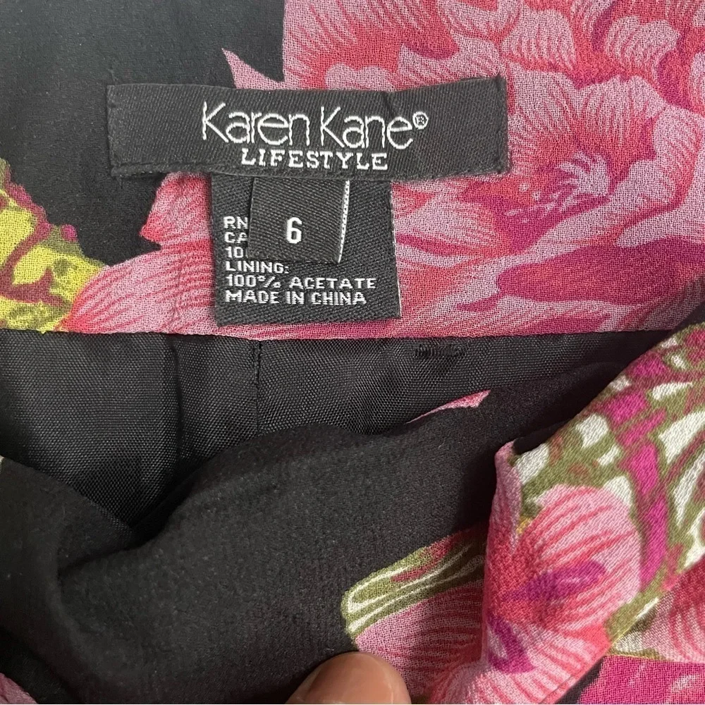 Karen Kane Lifestyle 100% Silk Floral Butterfly Car Wash Skirt Multicolored Sz 6